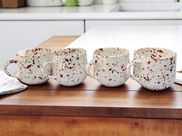 Set de 4 Tazas de Cerámica de 12 oz – Decorado Salpicado Café – Diseño Artesanal Hecho a Mano – Estilo Natural para Café, Té o Chocolate - Imagen 2