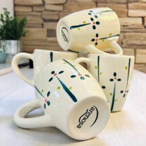 Set de 4 Tazas de Cerámica Artesanal de 500 ml – Diseño Floral – Hechas y Pintadas a Mano – Tazas para Café, Té o Chocolate – Juego Elegante y Único (Floral)