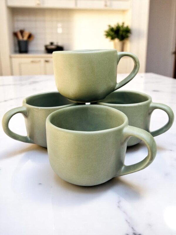 Set de 4 Tazas de Gres de Alta Resistencia – 16 oz – Verde Oliva  – Tazas Elegantes para Té o Chocolate Caliente –